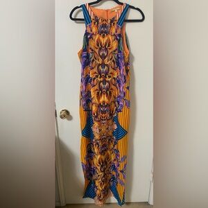 Gianni Bini Orange Floral Maxi Dress with Purple & Blue Accents